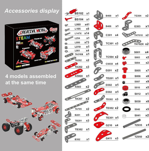 Racing Car Erector Sets for Boys Ages 8-12, Metal Building Kit, STEM Toys for Boys Age 8-12, Roadster Red Model