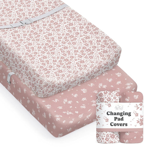 Baby Changing Pad Cover 2-Pack for Girls (Antique Rose) - Premium Fitted