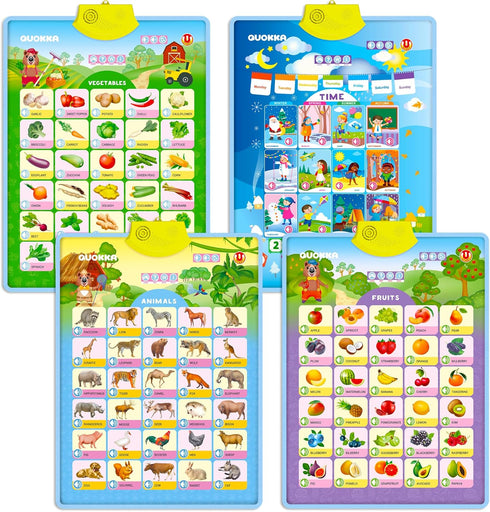Quokka Set of 4 Educational Poster Toy for 3-4 Year Old, Learning Wall Chart for Toddlers, Interactive Game