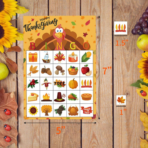 MISS FANTASY Thanksgiving Bingo Game for Kids, 24 Players Bingo Cards for Family Thanksgiving Activities