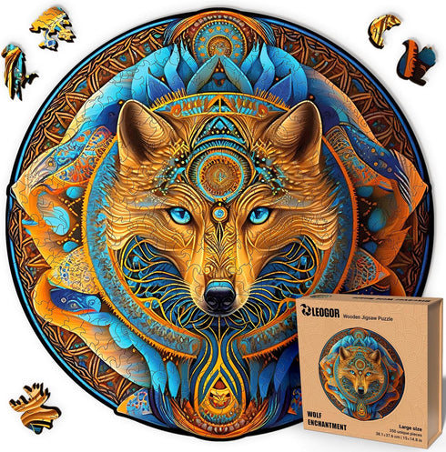 LEOGOR Wooden Jigsaw Puzzle for Adults, Wolf Enchantment (350 Piece, Large, 15 x 14.8 in) Nature Inspired
