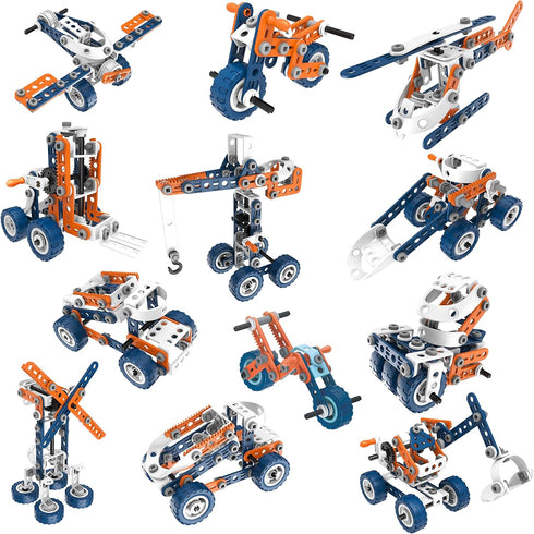 12-in-1 STEM Kit Toy for Kids - 152 Piece Construction Building Set for Boys and Girls Ages 4-12