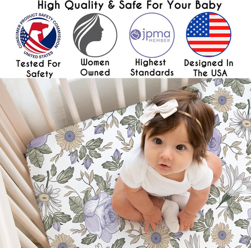 Sweet Jojo Designs Fitted Baby Crib Sheets (Vintage Boho Floral) for Girls, Infant Nursery, Toddler Room - Standard