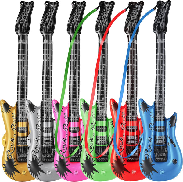 Inflatable Guitars With Strap - (pack Of 12) 36-inch Colorful Blow Up