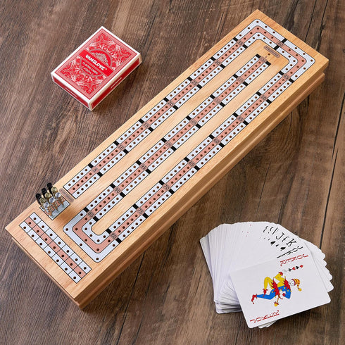 15'' 3 Set, 2 Vamslove Magnetic Cribbage Board Wooden Folding Track Game w/Instruction, Storage Slots for Playing