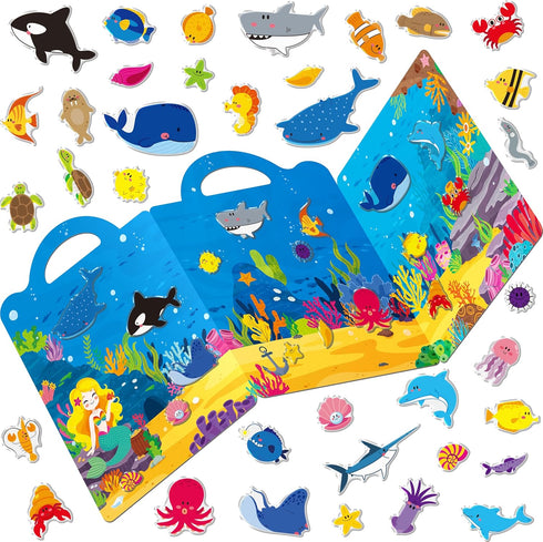 Reusable Jelly Sticker Book, 36 Marine Animals Thick Jelly Stickers Waterproof Gel