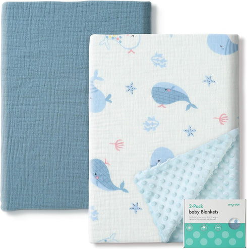 ANYEDDE 2 Pack Baby Blankets with Muslin Cotton and Minky Dots for
