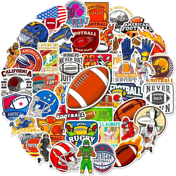 50 Pcs Stickers for Football, Colorful Aesthetic Vinyl/PVC Waterproof Rugby Decals for Water Bottle, Laptop, Skateboard
