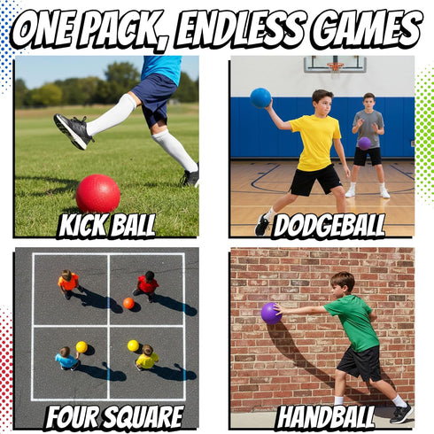 8.5 Inch (Pack 6) Playground Balls Dodgeballs for Kids & Adults - of Inflatable Rubber Indoor Outdoor Bouncy