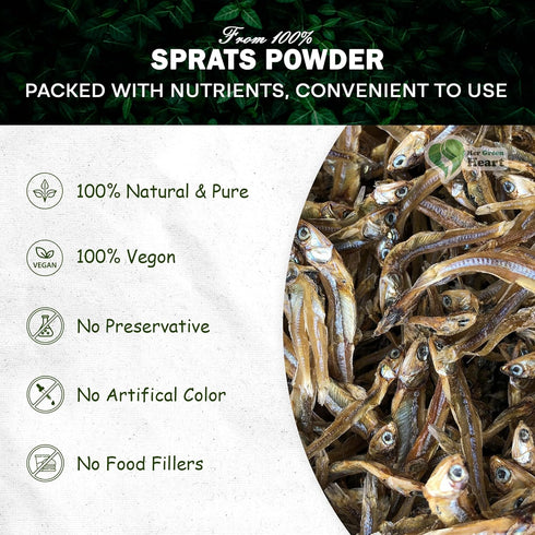 HER GREEN HEART 100% Sprats Powder - Pure Dried Sprats, Natural Seafood Powder for Cooking, Seasoning, and Recipes