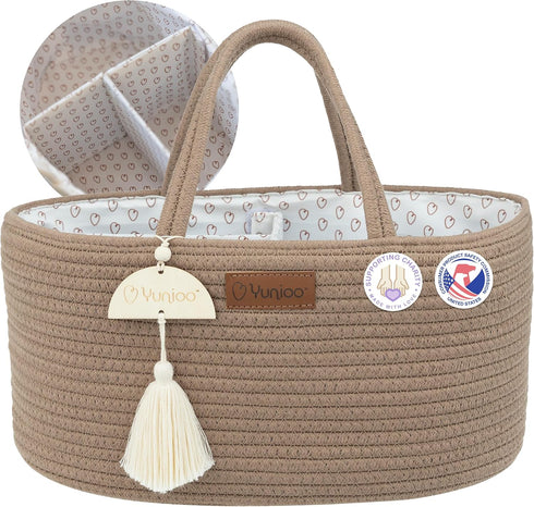 Yunioo Baby Diaper Caddy Organizer, Portable Nursery Storage Basket with Sturdy Handle