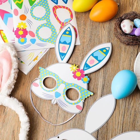 24 Packs Easter Bunny Mask Craft Kits for Kids Easter Crafts and Activities for Pretend Play Bunny Mask Bunny Stickers