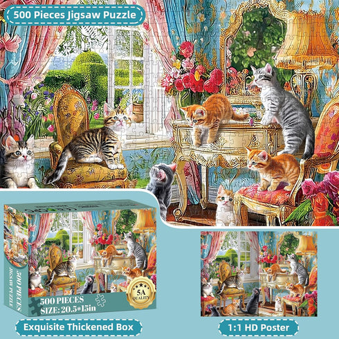 500 Adults,Cozy 20.5x15 Puzzles for Adults Pieces,Cute Cats Puzzle for House & Kittens Jigsaw Puzzles,Recyclable