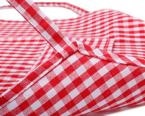 Jennice House Kids Aprons - Children's Pure Cotton Gingham Apron with Pocket, Adjustable Neck Strap (Red, S)
