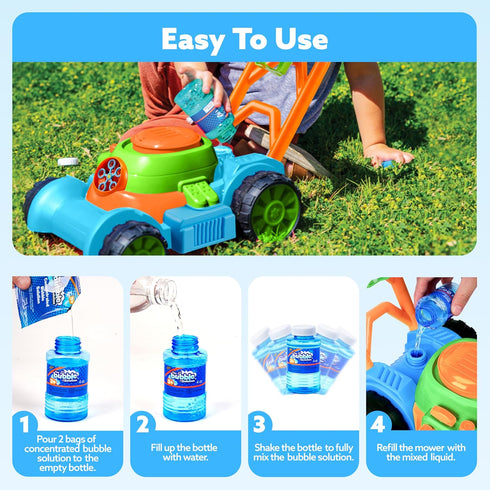 1 2 3 1-3 SLOOSH Bubble Lawn Mower Toddler Toys - Spill-Proof Bubble Machine Pretend Gardening Play Toy for Age Year