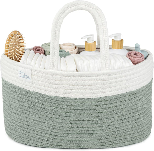 Comfy Cubs Large Diaper Caddy Organizer - Portable Nursery Storage Bin & Car Travel Basket with Dividers, Sage