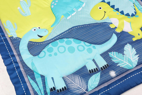 CribMATE 3 Set Set PCs Blue Dinosaur Nursery Crib Bedding Quilt + Fitted Sheet + Skirt Baby Boy Dino Themed Cot Bedding