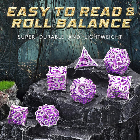 Metal DND Dice Set of 7 for Dungeons and Dragons, Hollow Polyhedral Vine Dice Set with Case for Tabletop Games