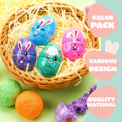 24 JOYIN Pcs Easter Prefilled Eggs with Foam Squishy Toy, Cute Foam Stress Reliever Squishy Toy Fillers for Easter Egg