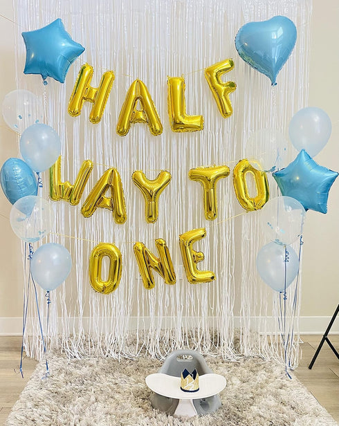 JeVenis 15 PCS Half Way To One Balloons for Boy Birthday Party Decorations, 1/2 Birthday Blue Balloons