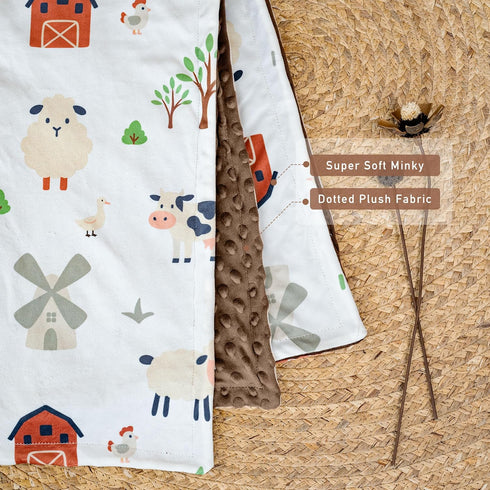 30x40 Inch Baby Blanket for Boys Girls, Soft Lightweight Minky Dot Blanket with Farm Animals, Double-Layer Dotted