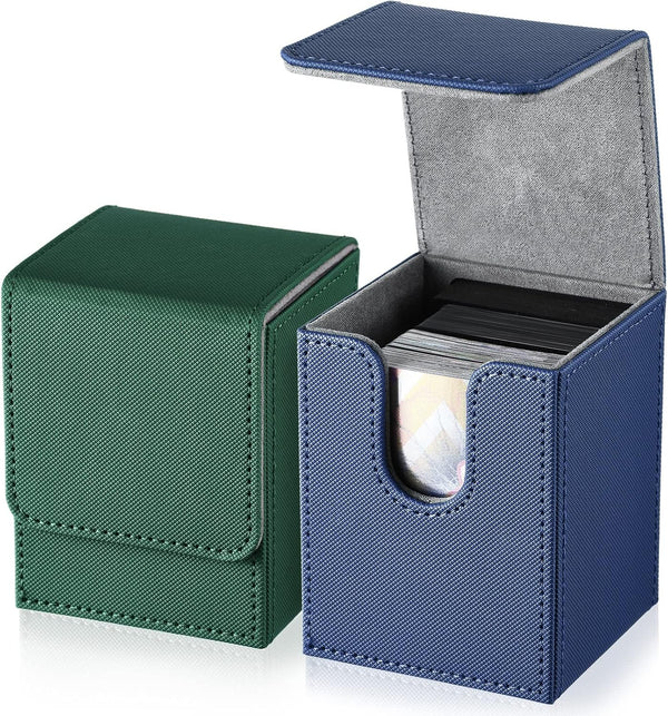 Weewooday 2 Boxes Leather Deck Card Boxes, Large Size for 100 Plus Sleeved Cards, Compatible with MTG TCG
