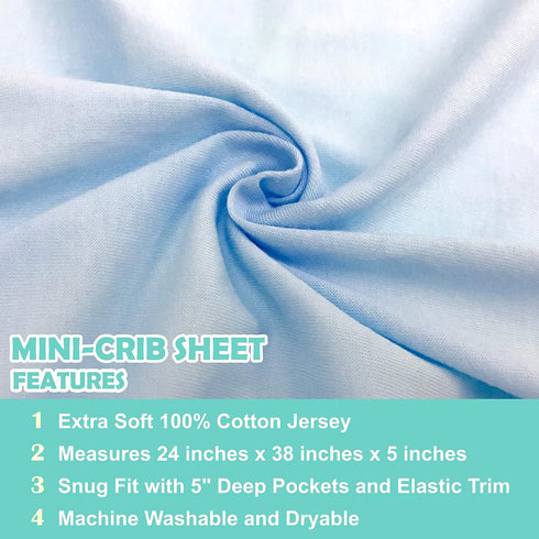 American Baby Company 2 Pack Fitted Mini Crib Sheets, 100% Natural Cotton 38" x 24", Soft & Breathable Blue
