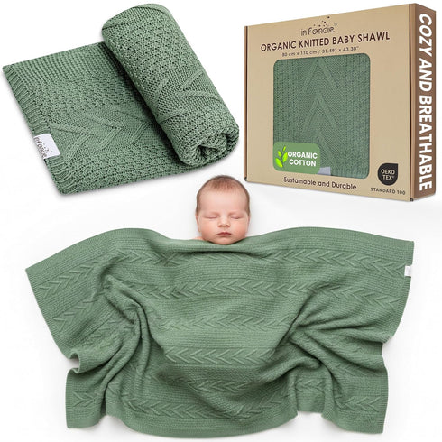 Organic Cotton Knit Baby Blanket 31.5 X 43.3 Inches Soft Knitted and