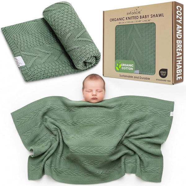 Organic Cotton Knit Baby Blanket 31.5 X 43.3 Inches Soft Knitted and