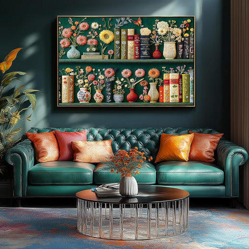 1000 (27.5"x19.7") Wildflower Pages Puzzles for Adults Pieces, Vintage Embroidered Plant Flower Vase Bookshelf Art