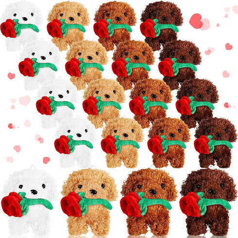 Liliful 20 Pcs Valentine Animals Dog with Rose - Mini Valentine's Day Plushie Gifts