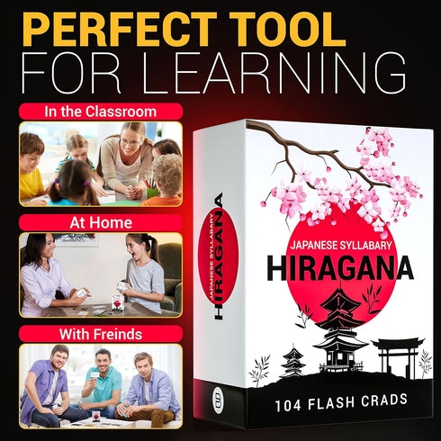Japanese Syllabary Hiragana Flash Cards – 104 Character Writing System for Educational Language Learning