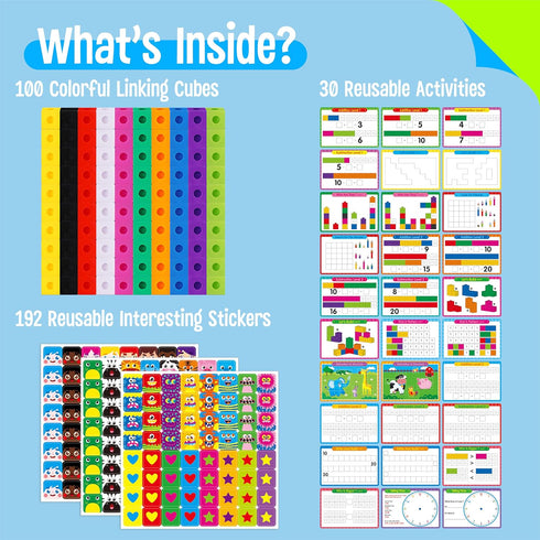 100 30 192 Counting Counters, Counting Math Linking Cubes, Math Cube Manipulatives with Learning Activities plus