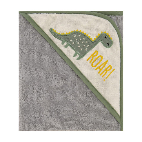 3 Pack (GS71721) Cudlie Buttons & Stitches Baby Boy Rolled/Carded Hooded Towels in Dino Roar Print