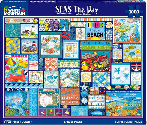 1000 24"x30" White Mountain Piece Jigsaw Puzzle Beach Life Collage Puzzles with Large Pieces for Adults and Family