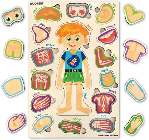 3-5 QUOKKA Puzzles for Kids Montessori Puzzles for Toddlers Preschool Game Learning Human Body Parts Anatomy Skeleton