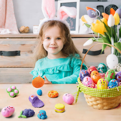 24 JOYIN Pcs Easter Prefilled Eggs with Foam Squishy Toy, Cute Foam Stress Reliever Squishy Toy Fillers for Easter Egg