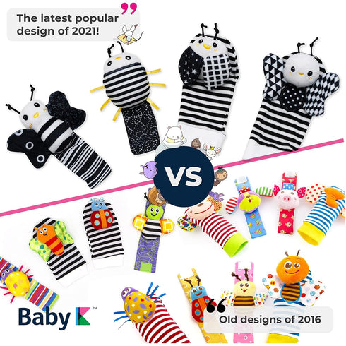 BABY K Baby Rattle Socks & Wrist Toys (Set E) - Newborn Toys for Brain Development Infant Gifts
