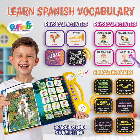 3-5 Interactive Bilingual Toy | Talking Busy Book for Toddlers | Spanish Workbook with Dry Erase Activities | Preschool