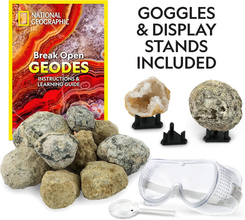 NATIONAL GEOGRAPHIC Break Open 15 Premium Geodes with Goggles, Learning Guide, Great STEM Science Toy