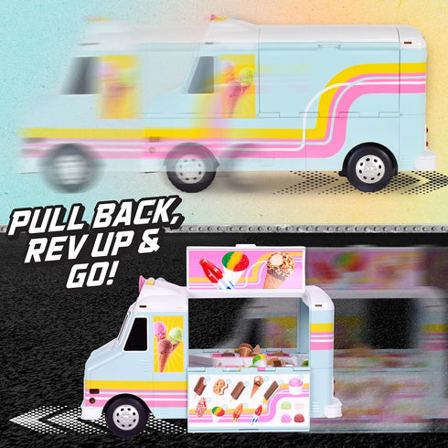 12 16 3+ Maxx Action Ice Cream Food Truck, Lights and Sound, Includes Pieces with Miniature Food, Imaginative Food Play