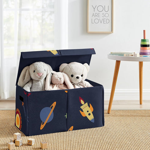Sweet Jojo Designs Space Galaxy Planets Boy Small Fabric Toy Bin Storage Box Chest For Baby Nursery or Kids Room - Navy