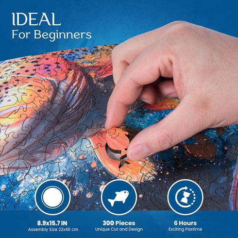 ESTROSO 300 8.9x17.7 Inch Magical Wooden Puzzle for Adults with Beautiful Rainbow Trout Fish Design - Piece Each Luxury
