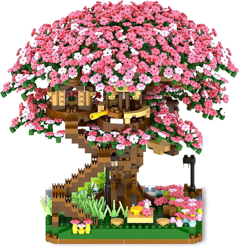 Cherry Blossom Bonsai Tree Mini Micro Building Set, Japanese Sakura Tree House Model for Adults, Creative Gift Toys