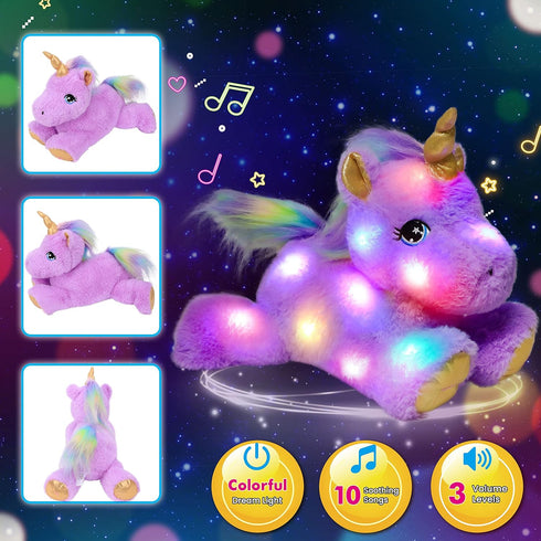 Girls,13" Cuteoy Glowing LED Light-up Purple Unicorn Nightlight Toys Musical Plush Stuffed Animal Singing Lullabies
