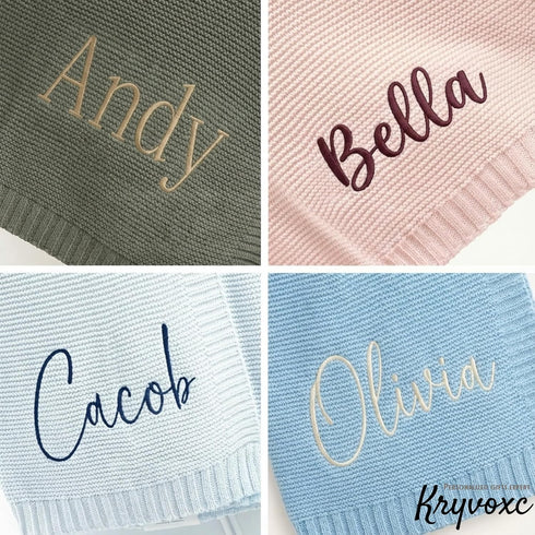 Kryvoxc Set, Personalized Baby Blanket with Name, Cotton Receiving Swaddle Blanket and Beanie Customized Baby Blankets