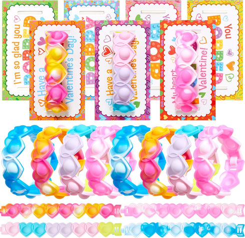 28 JOYIN PCS Valentine's Day Gifts Cards with Heart Pop Fidget Bracelets, Stress Relief Pop Bubble Fidget Toys for Kids
