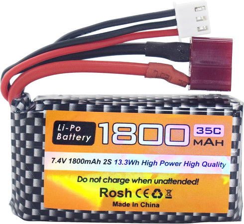 2PCS 7.4V 35C 1800mAh Lithium Battery with USB Charging Cable for WLTYOS K929-B A959-B 12401 12402 12403 12404