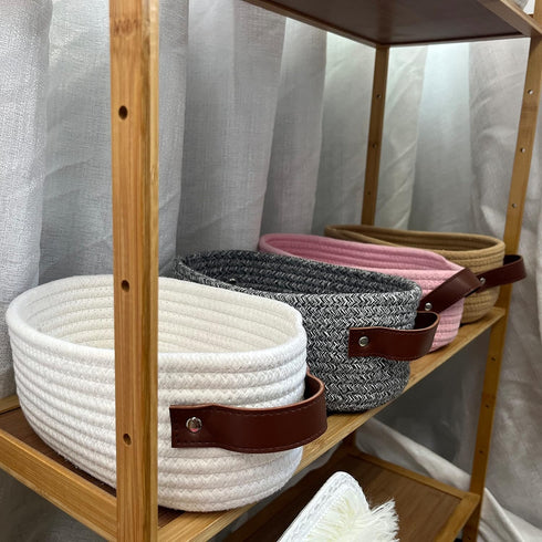 ABenkle Small Woven Basket, Mini Cotton Rope Storage Basket, Oval Decorative Toy Basket for Nursery, 9.4"