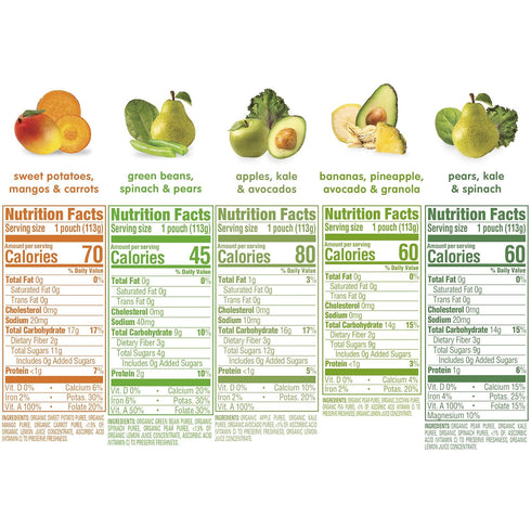 Happy Baby Organics Stage 2 Baby Food Pouches, Gluten Free, Vegan, Clearly Crafted Fruit & Veggie Puree, 4 Ounces, Pack